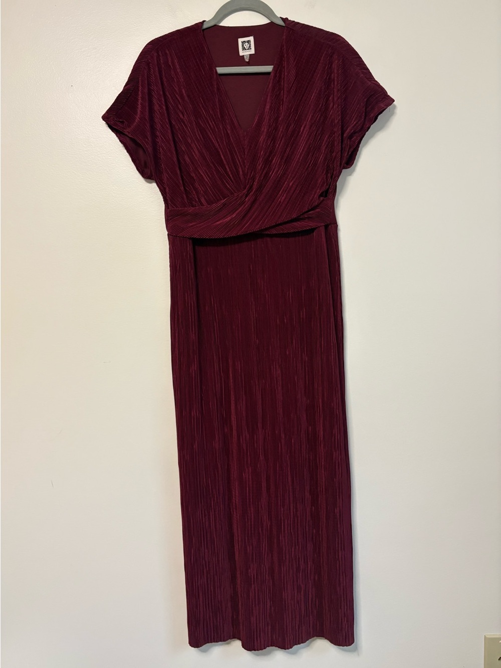 Anne Klein Burgundy Twist Front Plissé Pleated Midi Dress Women’s Sz M - Picture 4 of 13